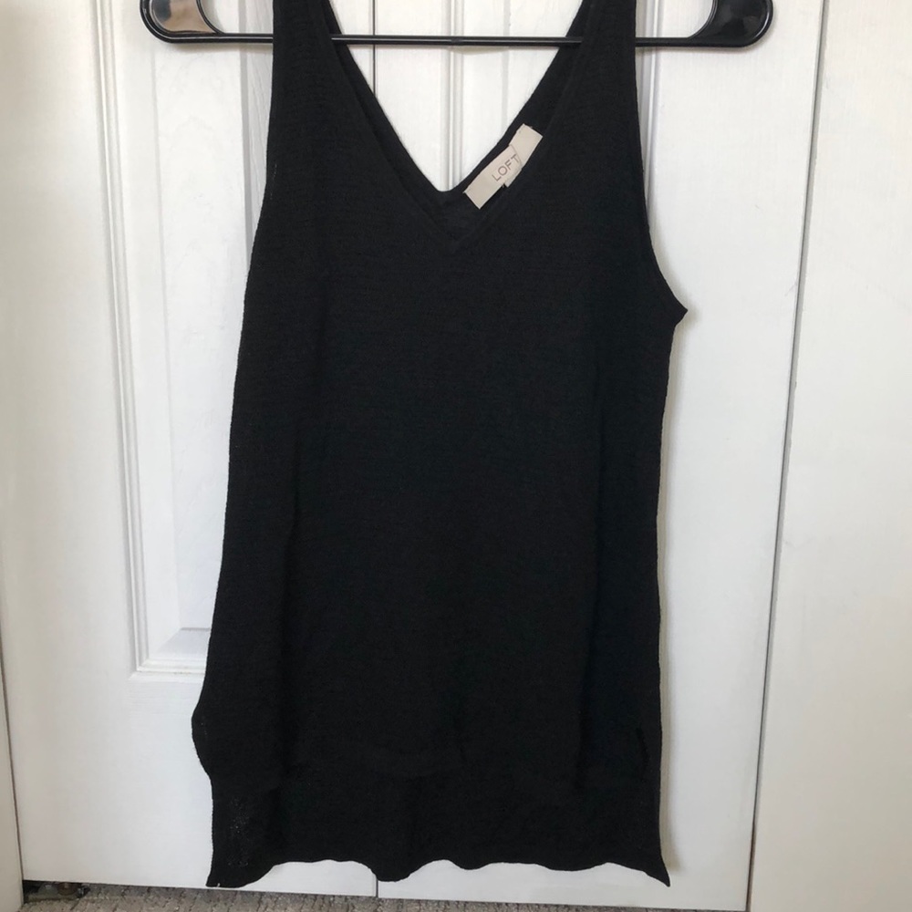 loft black knit v neck tank